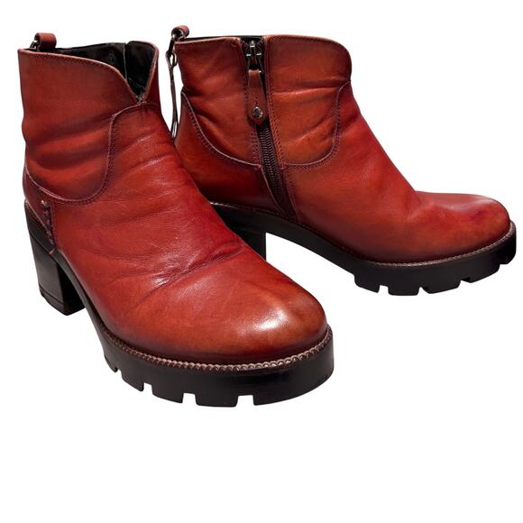 Carlo Rossetti Size 7.5 Burgundy Leather Chunky Heel Platform Booties Side Zip - Picture 3 of 14